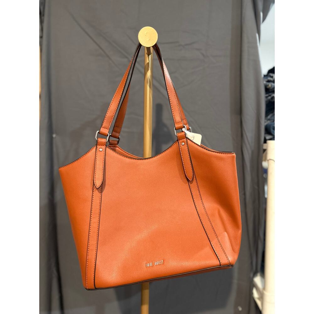 Nine West Orange Tote Bag Large Shoulder Purse w Pouch Vegan Leather
